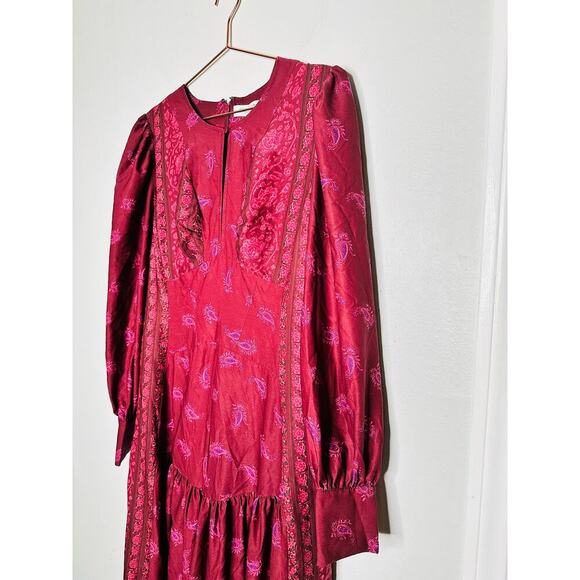 DEREK LAM COLLECTIVE Red Floral Chiffon Keyhole Empire Waist Midi Dress Size 44 - Picture 7 of 15